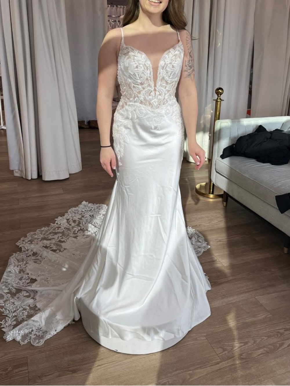Lace-Front White Bridal Gown with Illusion Bodice
